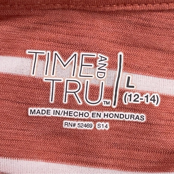 Large Mauve Orange White Striped Tee Time And Tru Casual Cotton Blend Preppy - Picture 11 of 13